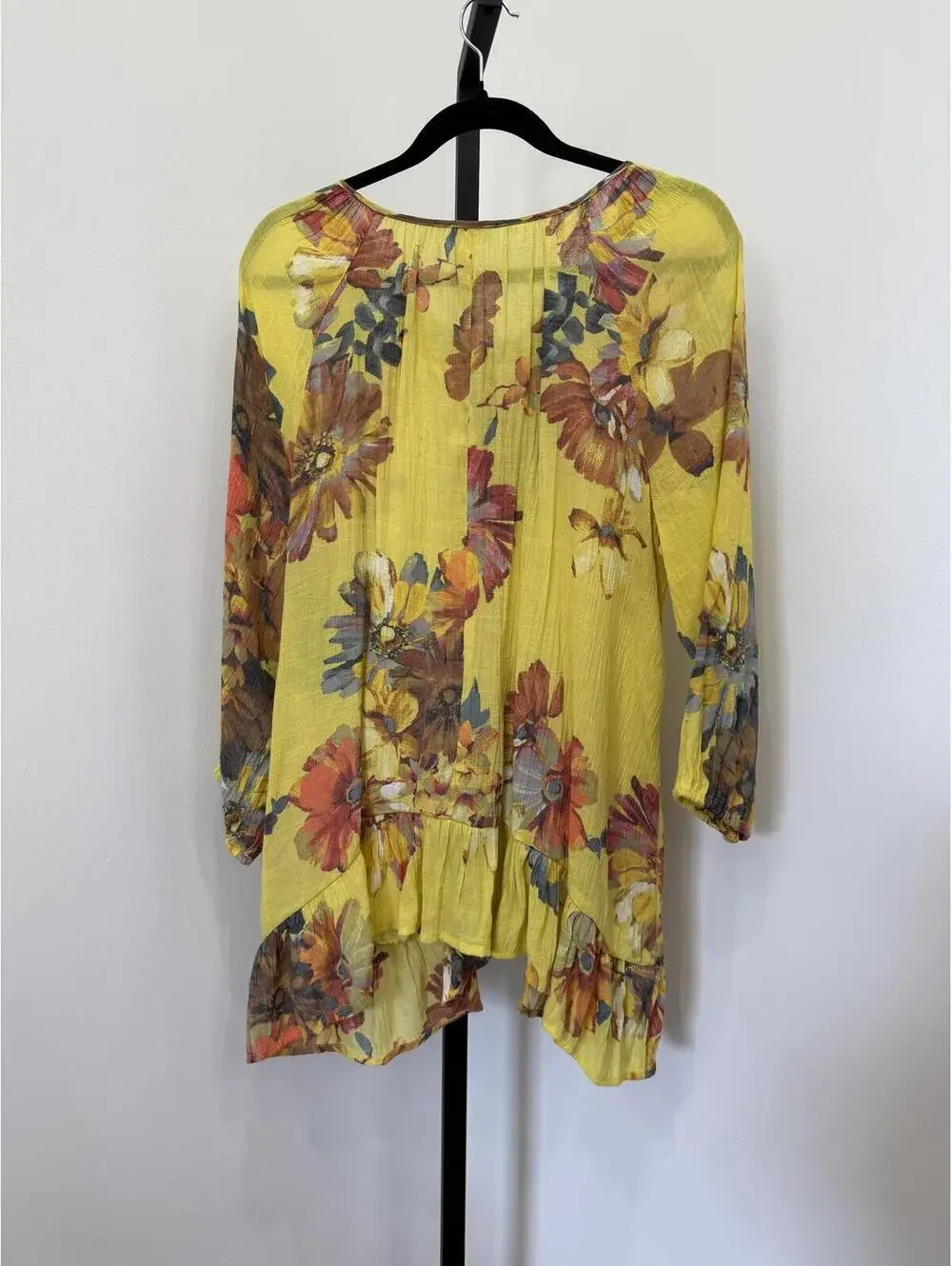 Spense Yellow Floral Lace-Up Blouse Large - Picture 5 of 6